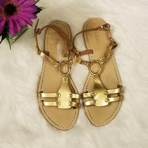J. Crew ❤ Metallic Gold Color Flat Stap Sandals 7